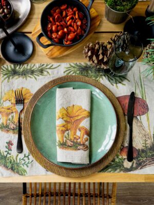 Forest mushrooms linen place mats by Linoroom
