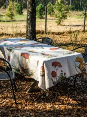 Linen tablecloth forest mushrooms by Linoroom