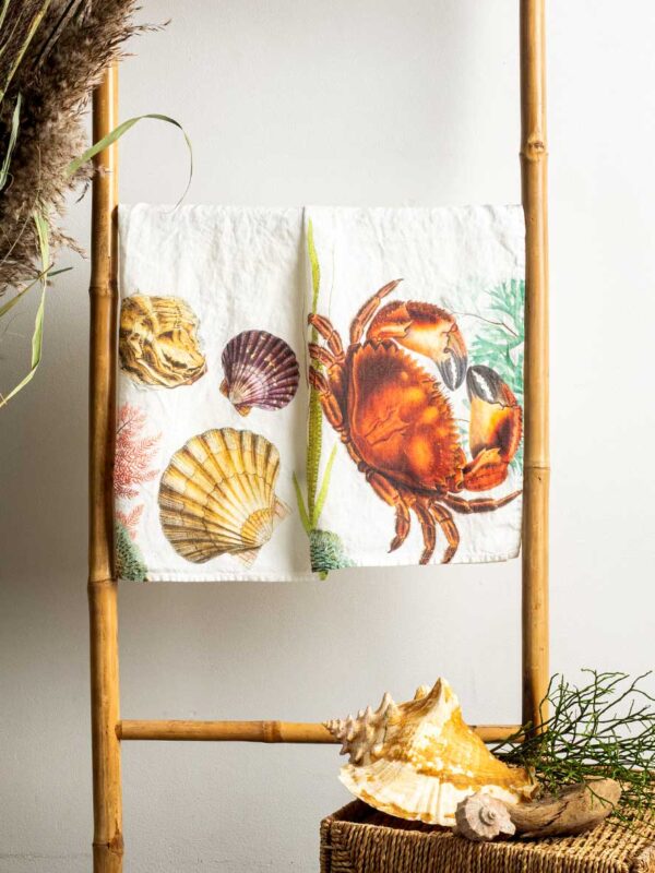 Crab and Oyster linen kitchen towels by Linoroom