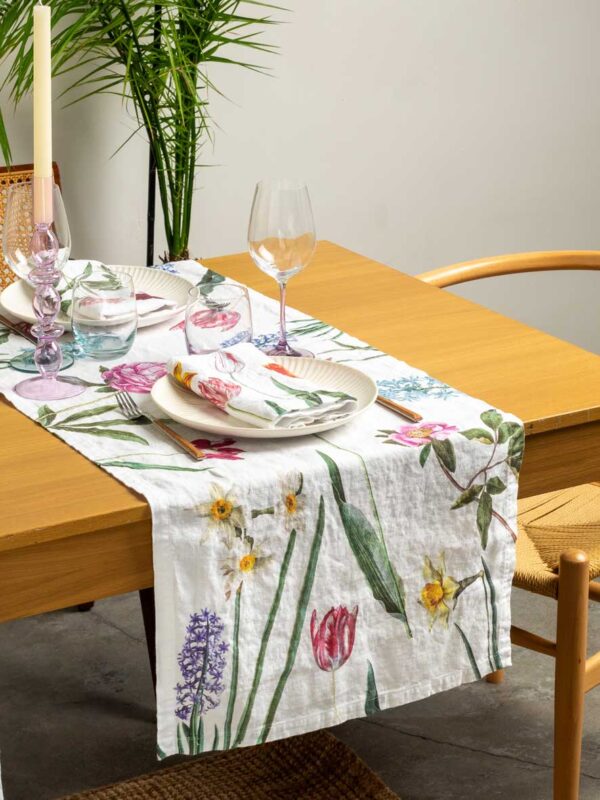 Early Flowers linen table runner by Linoroom