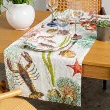 8002SUR-OAO-Linoroom-Tablerunner-Ocean-Animals-Vertical-LR6 Ocean Animals coastal linen table runner by Linoroom