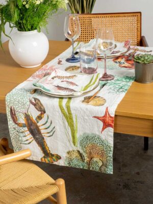 Ocean Animals coastal linen table runner by Linoroom
