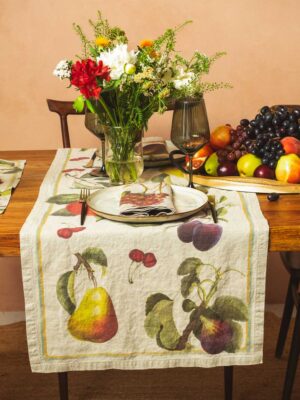 Orchards Fruits linen table runner by Linoroom