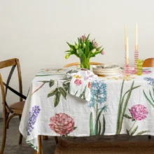 Early Flowers White Linen Tablecloth by Linoroom