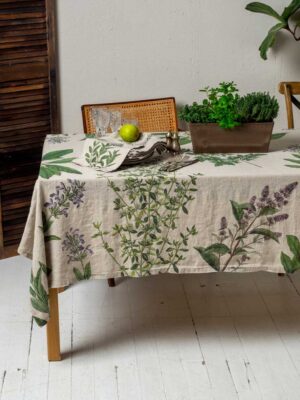 Fine herbs linen tablecloth by Linoroom