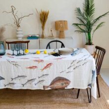 4006S-SFO-Linoroom-Tablecloth-Sea-Fish-LR22 Sea Fish white linen tablecloth by linoroom