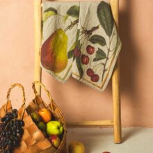 Pear and Cherries linen kitchen towels by Linoroom
