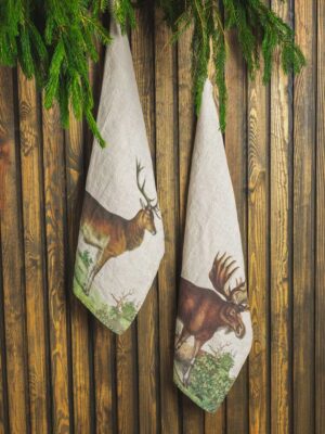 Deer and Mouse linen kitchen towels by Linoroom
