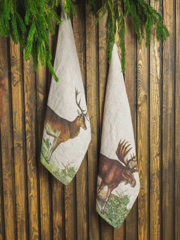 Deer and Mouse linen kitchen towels by Linoroom