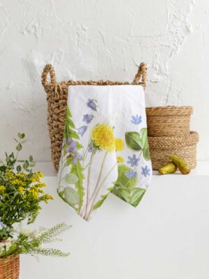 Field Flowers white linen kitchen towels by Linoroom