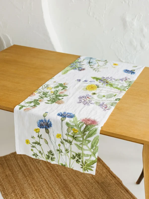 Field Flowers Linen Table Runner by Linoroom
