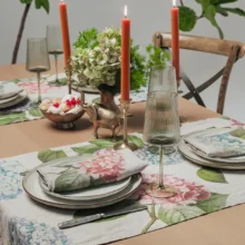 Hydrangeas Floral Linen Table runner by Linoroom