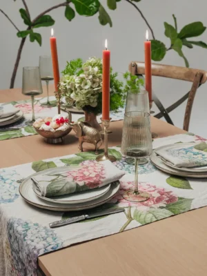 Hydrangeas Floral Linen Table runner by Linoroom