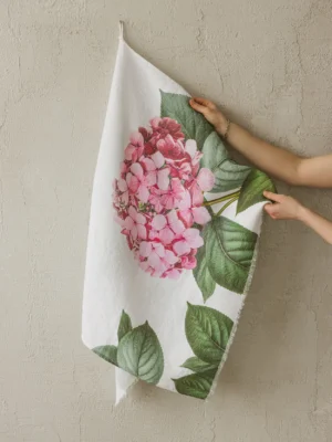 Hydrangeas linen bath towel by Linoroom