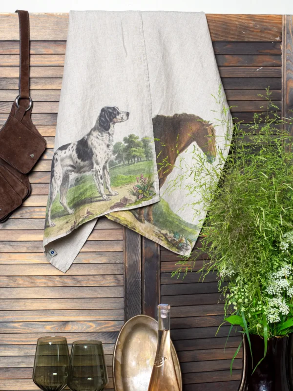 Linen kitchen towels Horse and dog by LInoroom