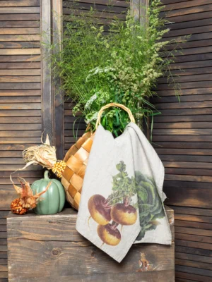 Turnip and cabbage garden linen kitchen towels by Linoroom