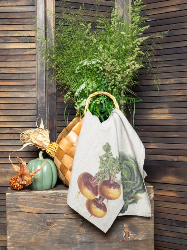 6001M Linoroom Kitchen Towel Cabbage and Turnip WEB 2 Turnip and cabbage garden linen kitchen towels by Linoroom