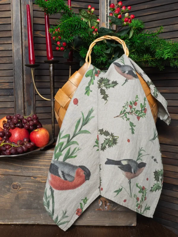6001M-WB Linoroom Kitchen Towel Winter Bullfinch WEB 4