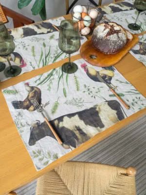 Farm animals linen placemat by Linoroom