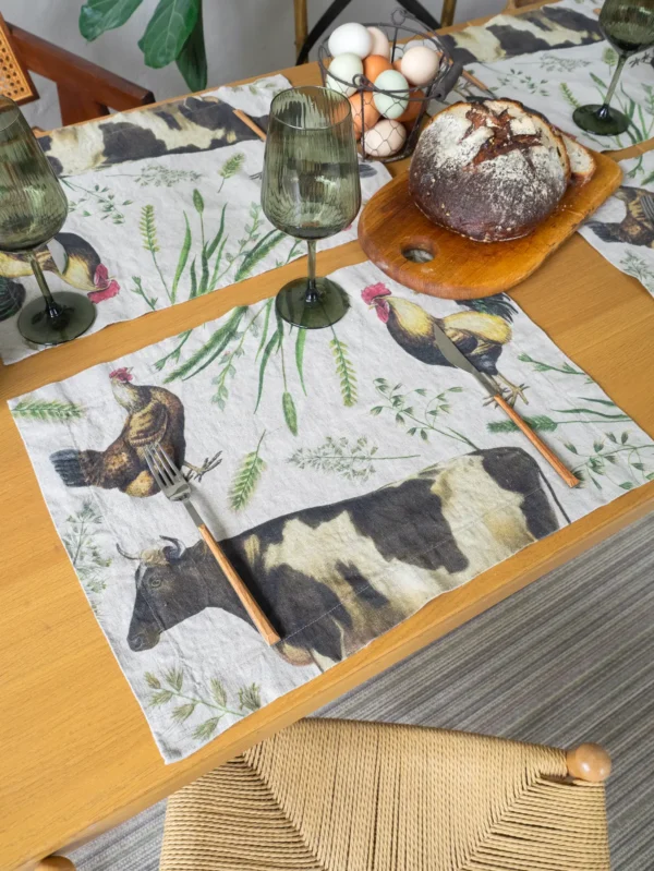 Farm animals linen placemat by Linoroom