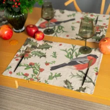 Winter Bulfinch linen christmas placemats by Linoroom
