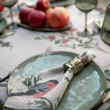 3002SU-WB Linoroom Napkins Winter Bullfinch WEB 12 Winer Bulfinch Christmas linen napkins by Linoroom